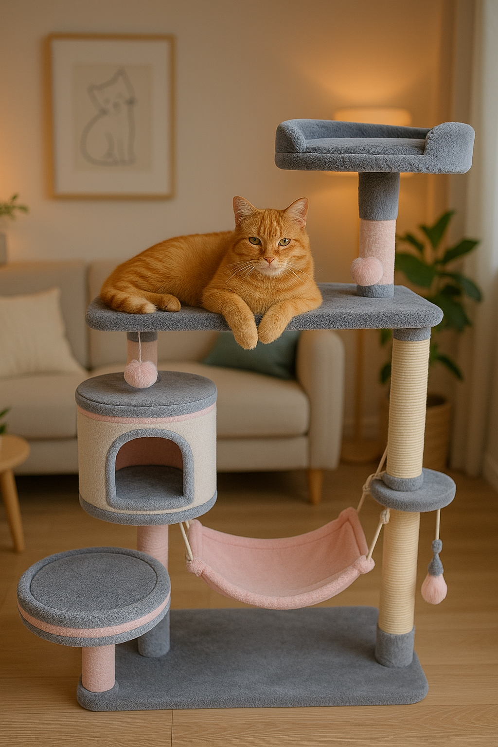 Arranhador Casinha Playground para Gatos - 2 Andares + Rede