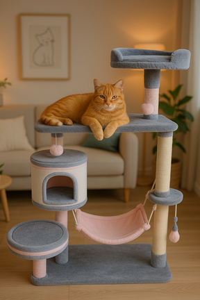 Arranhador Casinha Playground para Gatos - 2 Andares + Rede