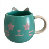 Caneca Colorida Verde e Rosa Carinha de Gato Emoji